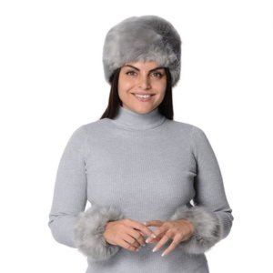 FINAL PRICE! Gray Faux Fur Hat, Wrist Warmer Cuffs